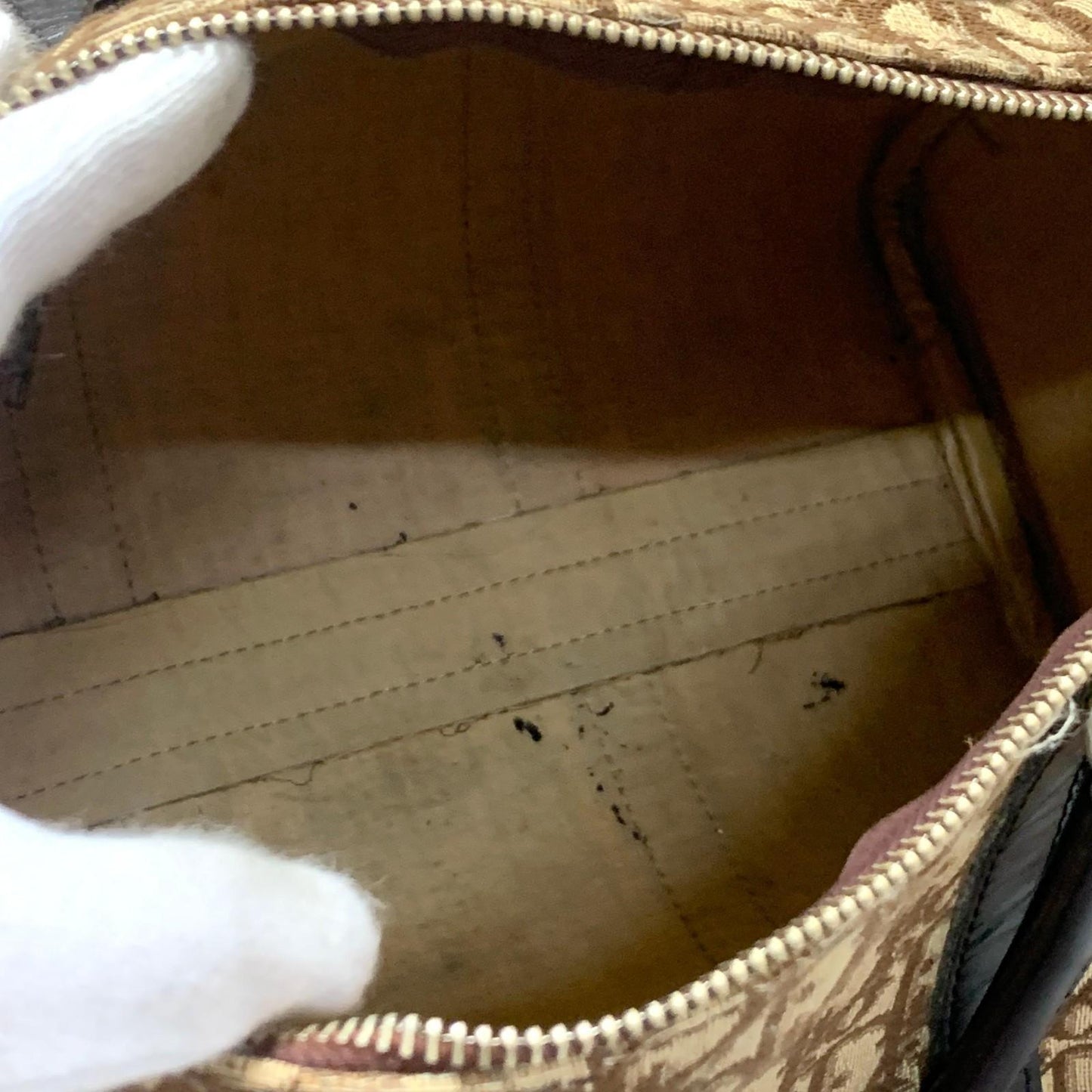 Christian Dior Boston Bag Trotter Handbag Purse Brown Canvas Leather Authentic