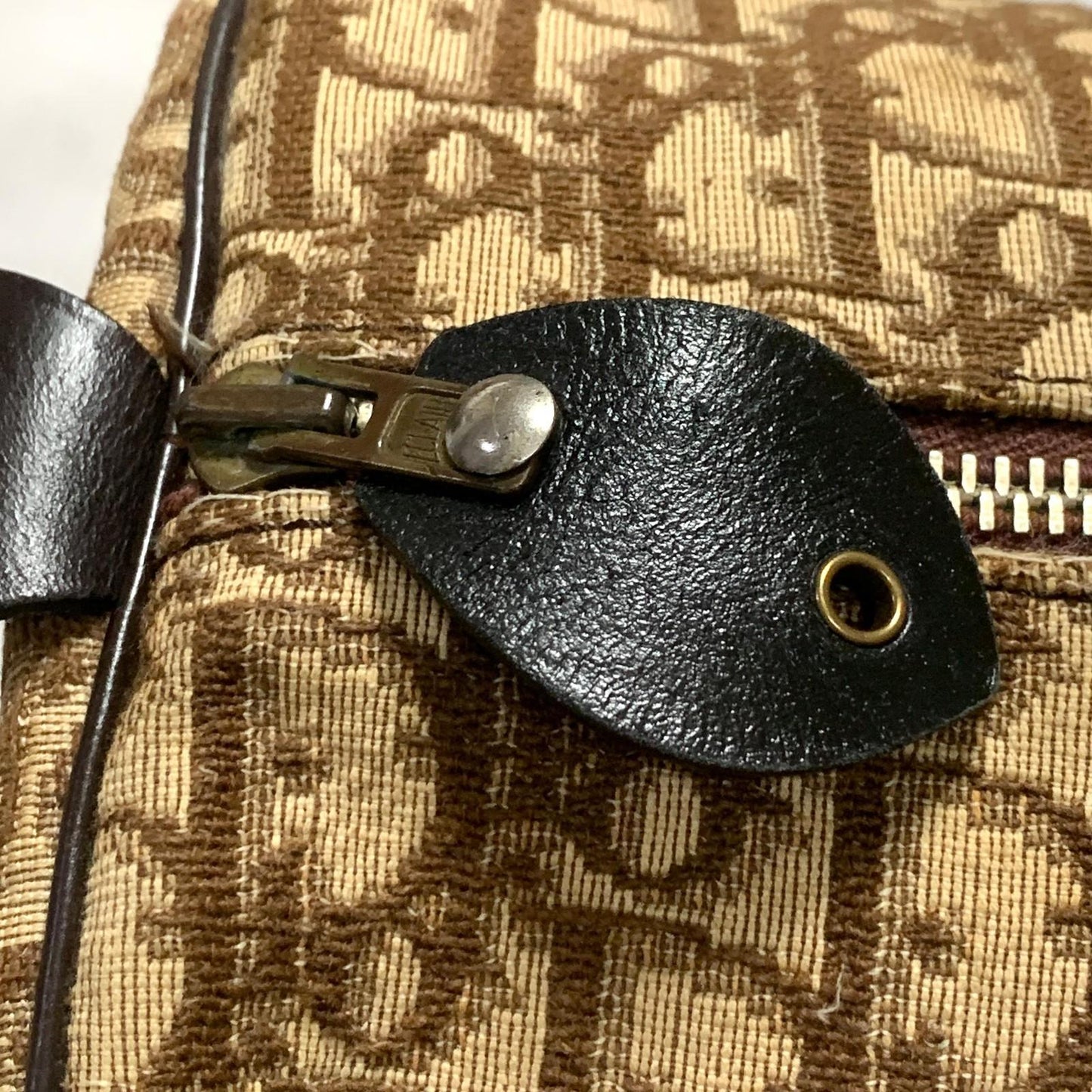 Christian Dior Boston Bag Trotter Handbag Purse Brown Canvas Leather Authentic