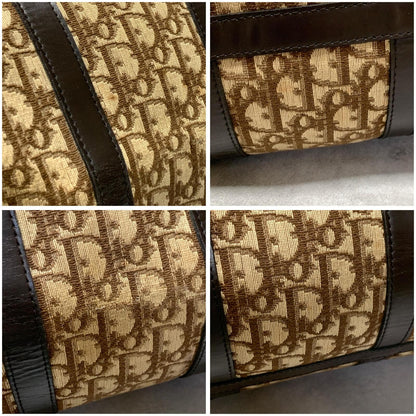 Christian Dior Boston Bag Trotter Handbag Purse Brown Canvas Leather Authentic