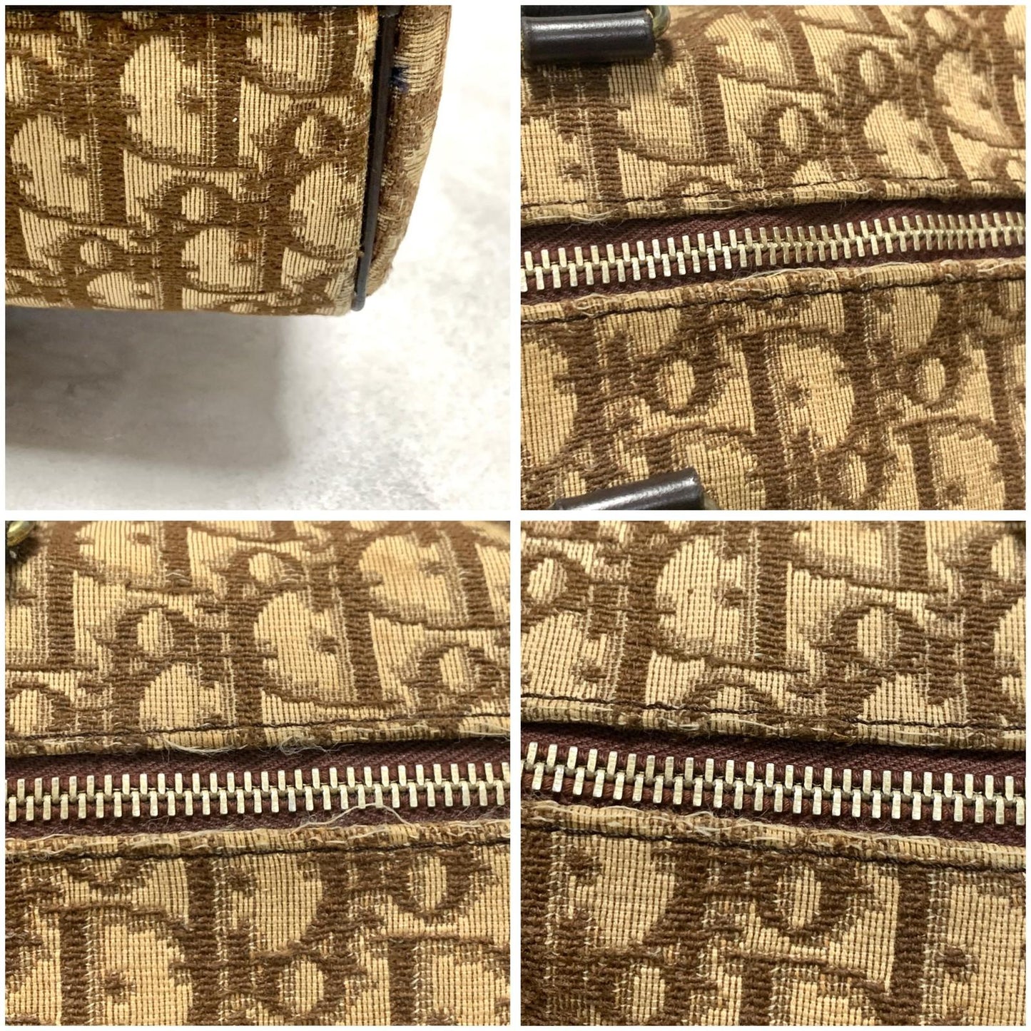 Christian Dior Boston Bag Trotter Handbag Purse Brown Canvas Leather Authentic