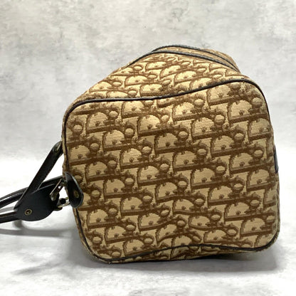 Christian Dior Boston Bag Trotter Handbag Purse Brown Canvas Leather Authentic