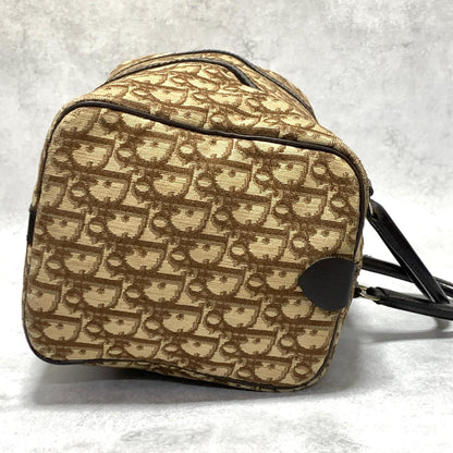 Christian Dior Boston Bag Trotter Handbag Purse Brown Canvas Leather Authentic