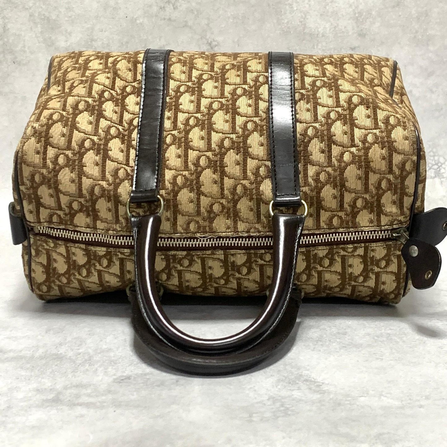 Christian Dior Boston Bag Trotter Handbag Purse Brown Canvas Leather Authentic