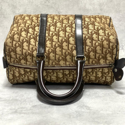 Christian Dior Boston Bag Trotter Handbag Purse Brown Canvas Leather Authentic