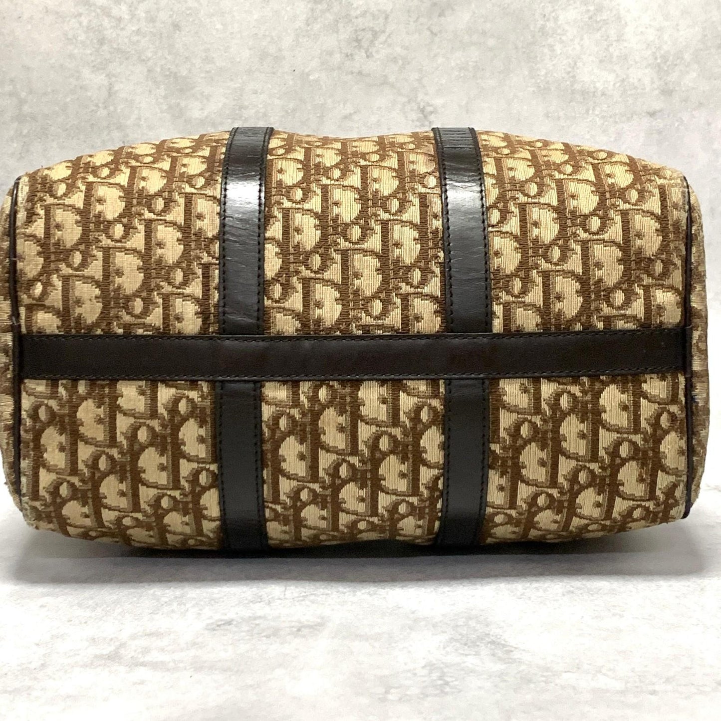 Christian Dior Boston Bag Trotter Handbag Purse Brown Canvas Leather Authentic