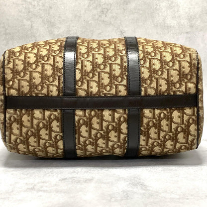 Christian Dior Boston Bag Trotter Handbag Purse Brown Canvas Leather Authentic