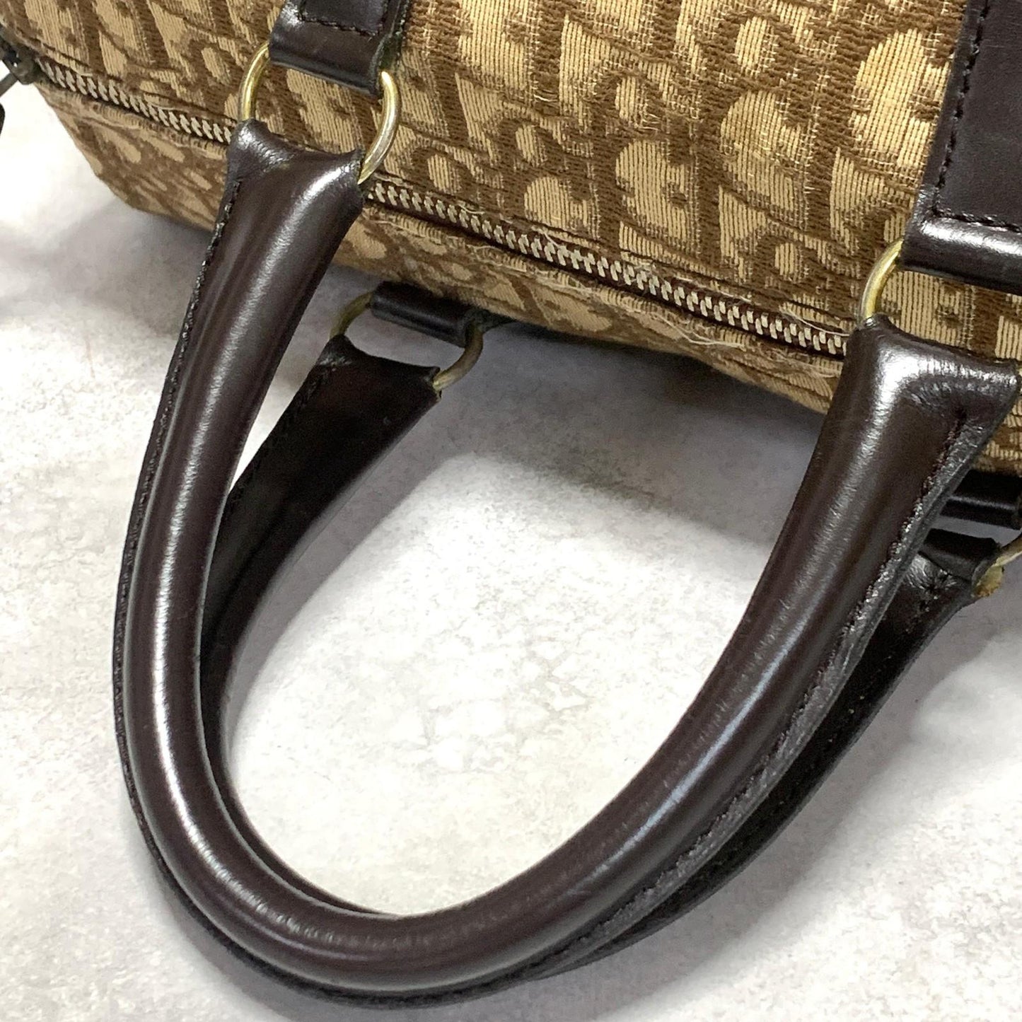 Christian Dior Boston Bag Trotter Handbag Purse Brown Canvas Leather Authentic