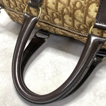 Christian Dior Boston Bag Trotter Handbag Purse Brown Canvas Leather Authentic