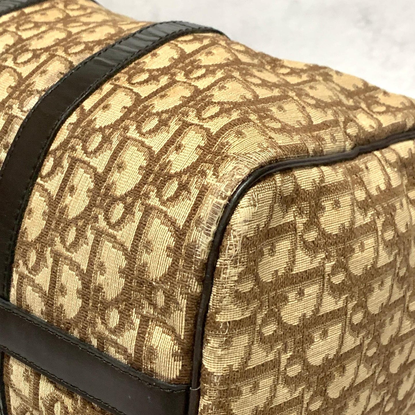 Christian Dior Boston Bag Trotter Handbag Purse Brown Canvas Leather Authentic