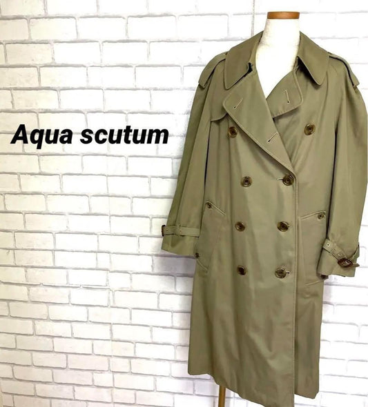 Aquascutum Trench Coat Club Check FREE SIZE Khaki Authentic
