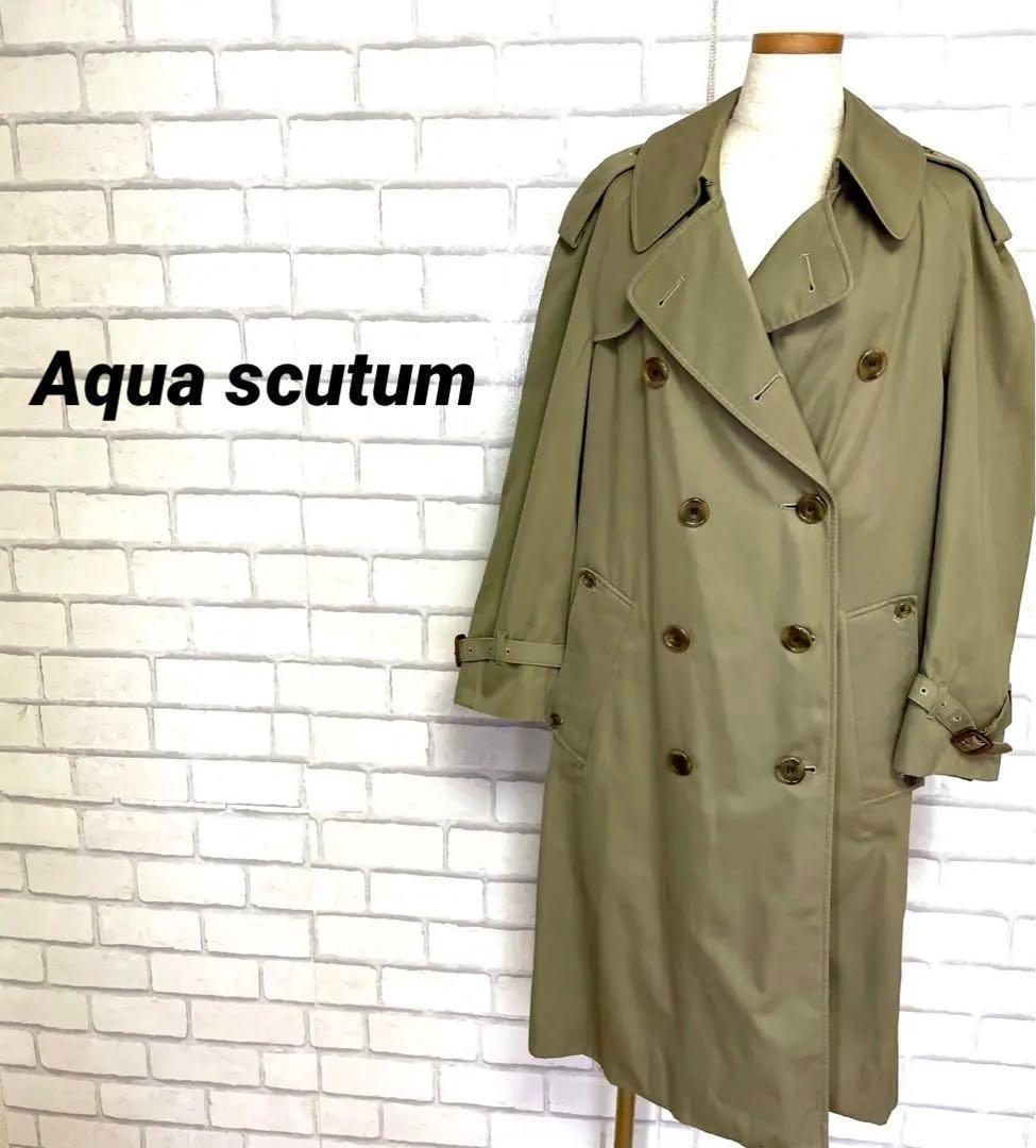 Aquascutum Trench Coat Club Check FREE SIZE Khaki Authentic