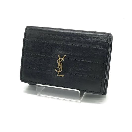 Saint Laurent Tri-fold Wallet Compact Purse YSL Cassandra Black Authentic