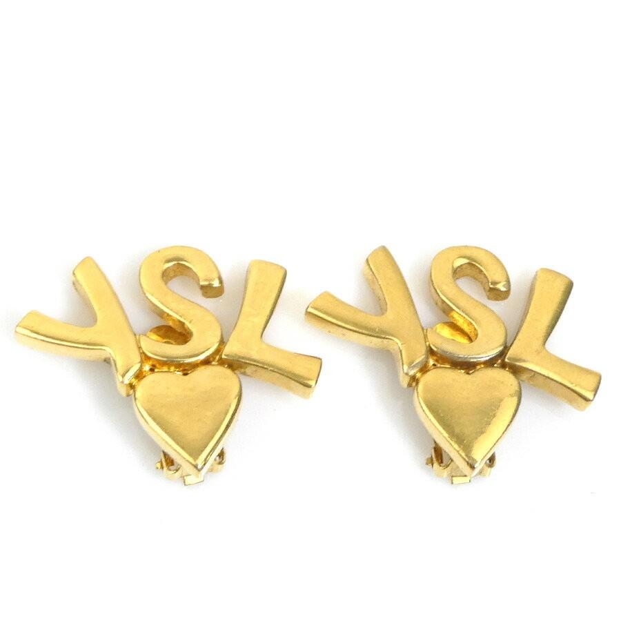 Saint Laurent Earrings YSL Metal Gold Authentic