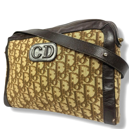 Christian Dior Shoulder Bag Purse CD Trotter Canvas Khaki Authentic