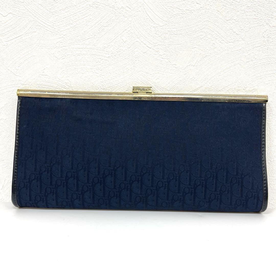 Christian Dior Clutch Bag Second Bag Logo Trotter Navy Gold Authentic