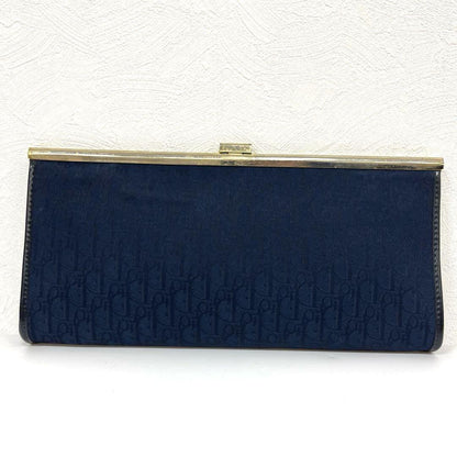 Christian Dior Clutch Bag Second Bag Logo Trotter Navy Gold Authentic
