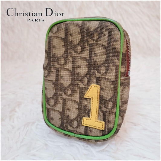 Christian Dior Pouch Trotter No.1 Nylon PVC Leather Brown Authentic