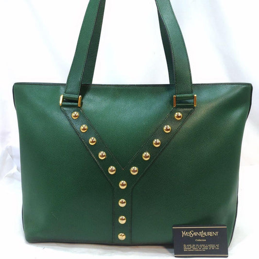 Saint Laurent Hand Bag Tote Purse Y Line Leather Green Authentic