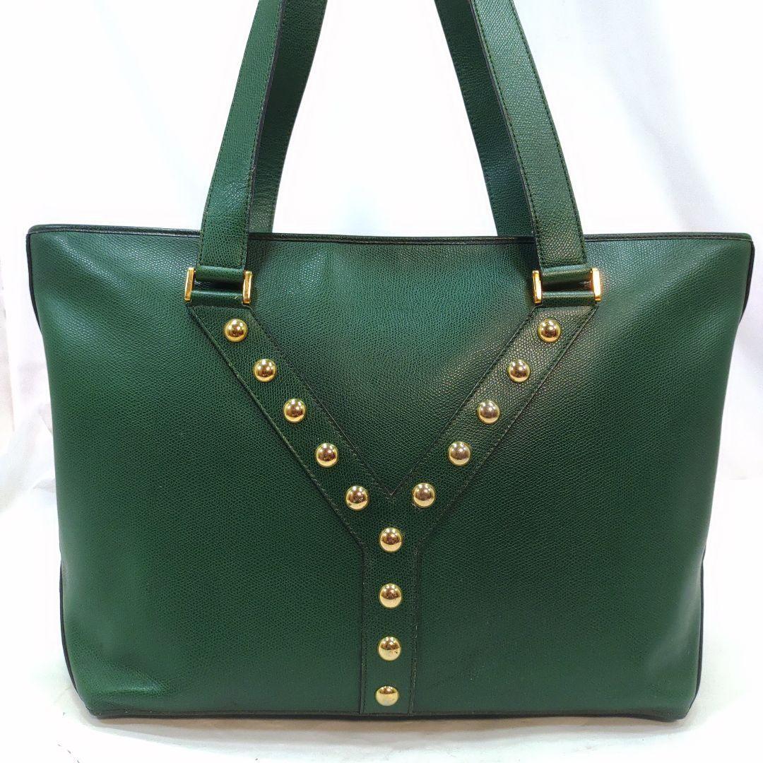 Saint Laurent Hand Bag Tote Purse Y Line Leather Green Authentic
