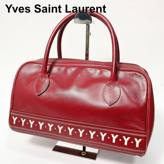 Saint Laurent Boston Bag Hand Tote Purse YSL Logo Leather Authentic