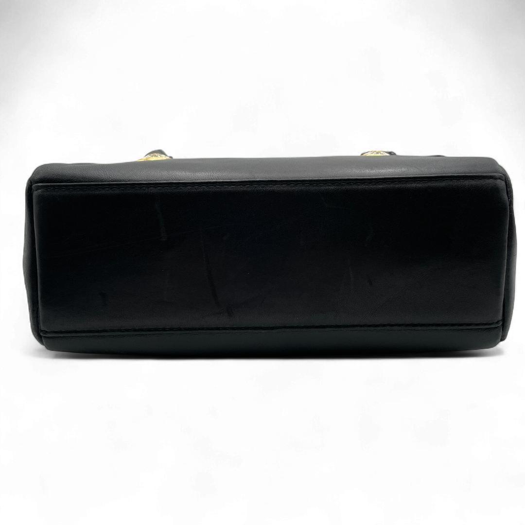 VERSACE Hand Bag Tote Purse Sunburst Leather Black Authentic