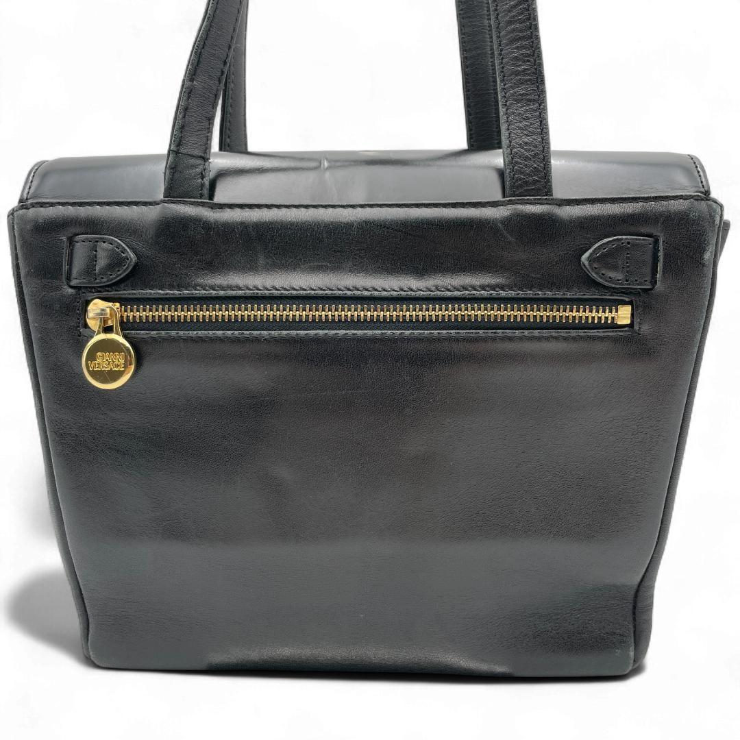 VERSACE Hand Bag Tote Purse Sunburst Leather Black Authentic