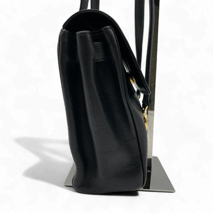 VERSACE Hand Bag Tote Purse Sunburst Leather Black Authentic