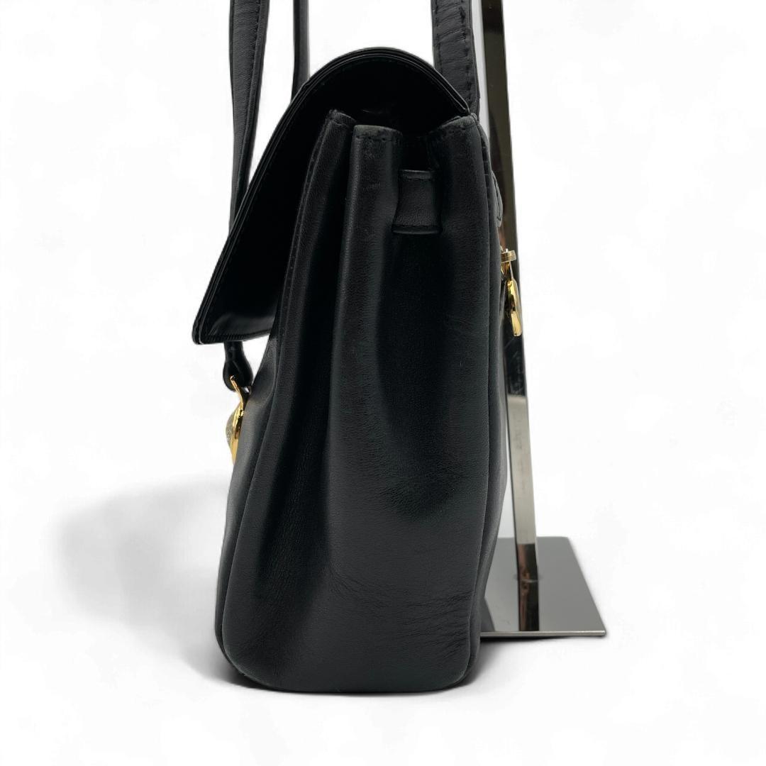 VERSACE Hand Bag Tote Purse Sunburst Leather Black Authentic