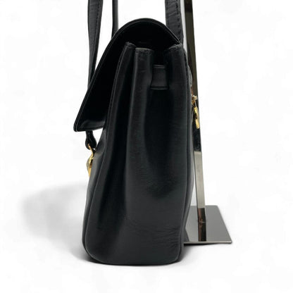 VERSACE Hand Bag Tote Purse Sunburst Leather Black Authentic