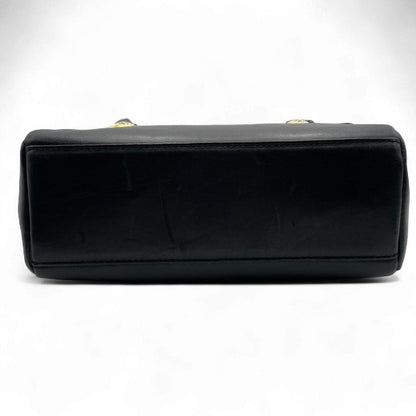 VERSACE Hand Bag Tote Purse Sunburst Leather Black Authentic