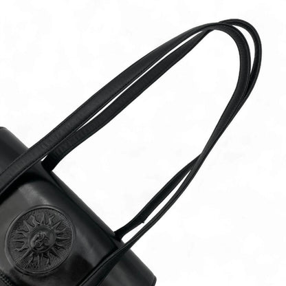 VERSACE Hand Bag Tote Purse Sunburst Leather Black Authentic