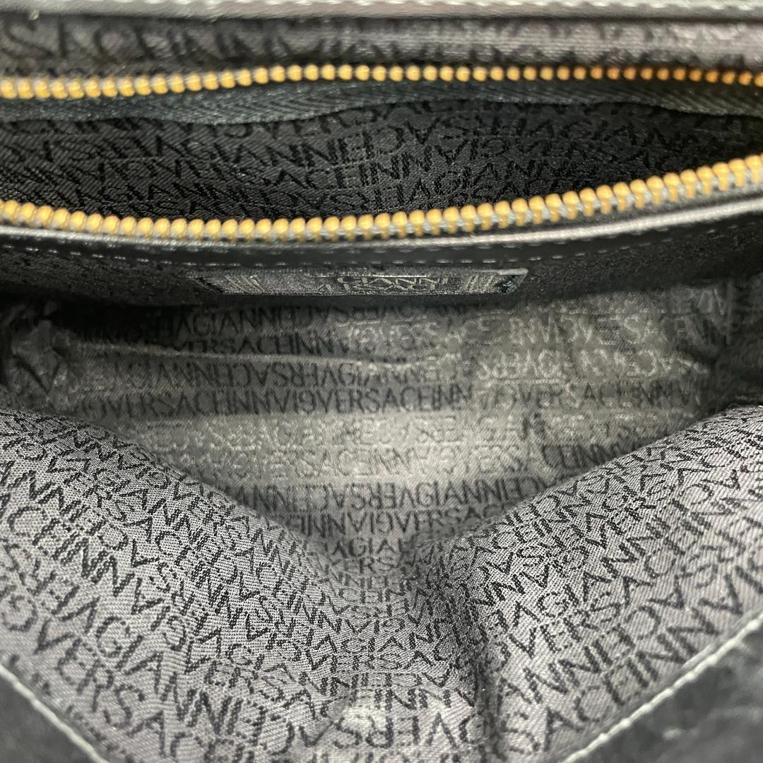 VERSACE Hand Bag Tote Purse Sunburst Leather Black Authentic