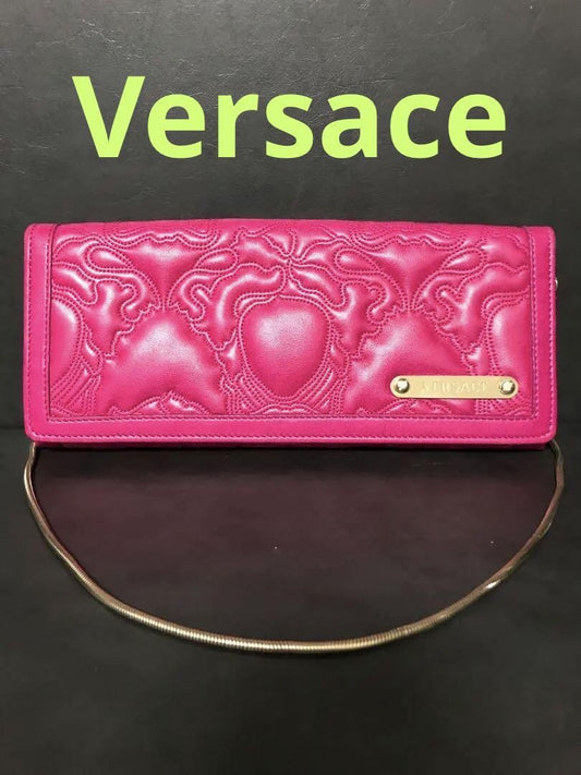 VERSACE Chain Wallet Shoulder Bag Purse Medusa Leather Pink Purple Authentic