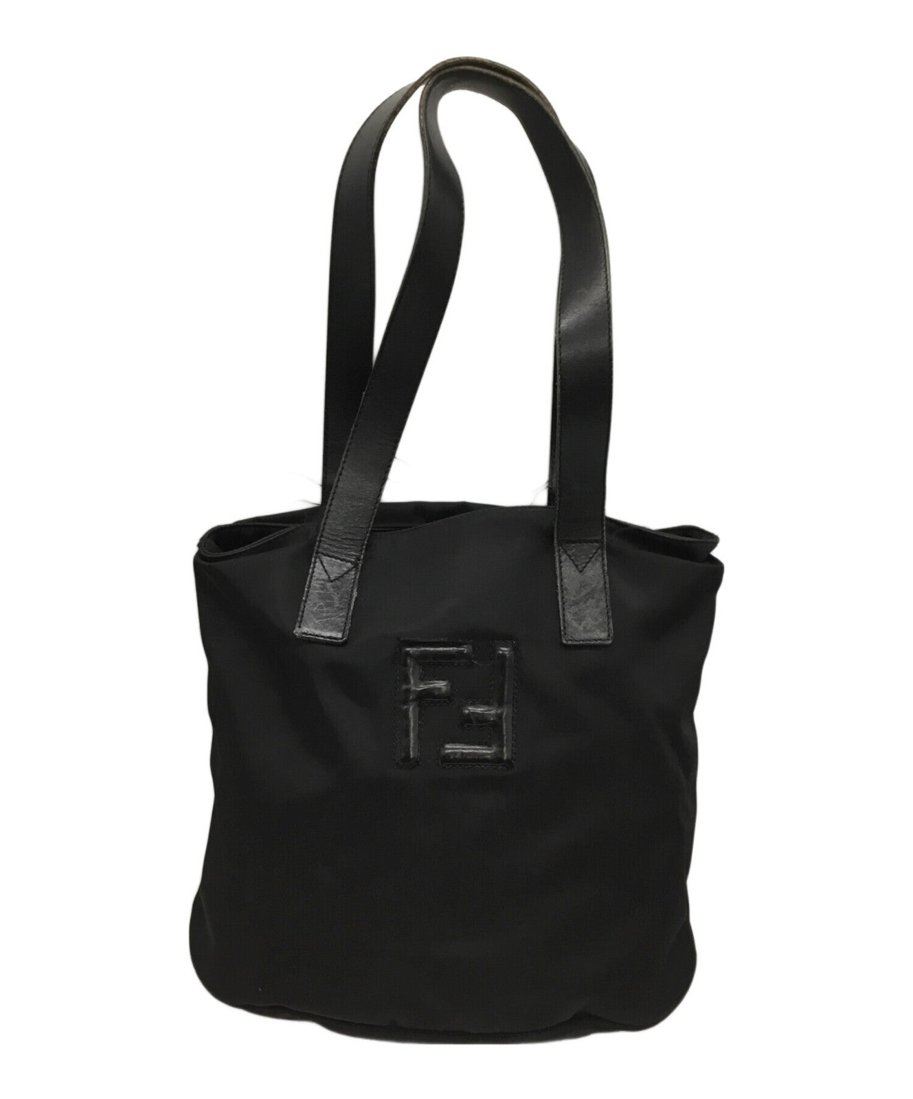 FENDI Hand Bag Tote Purse FF Nylon Black Authentic