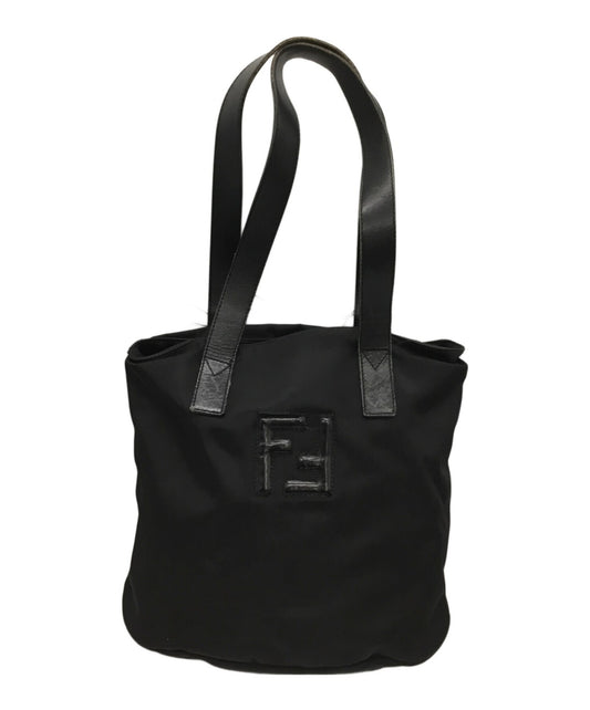 FENDI Hand Bag Tote Purse FF Nylon Black Authentic