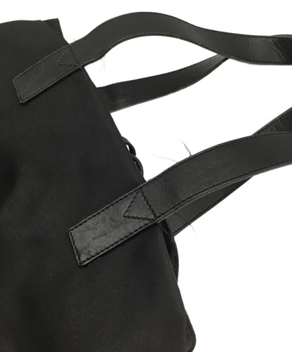 FENDI Hand Bag Tote Purse FF Nylon Black Authentic