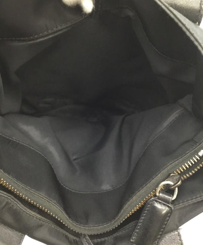 FENDI Hand Bag Tote Purse FF Nylon Black Authentic