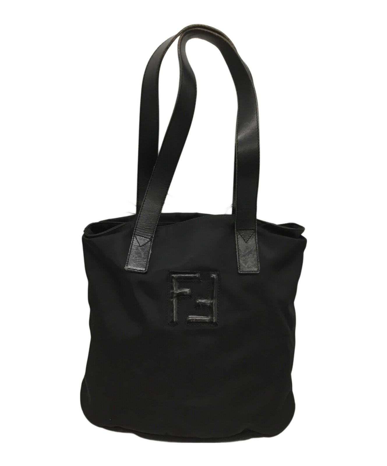 FENDI Hand Bag Tote Purse FF Nylon Black Authentic