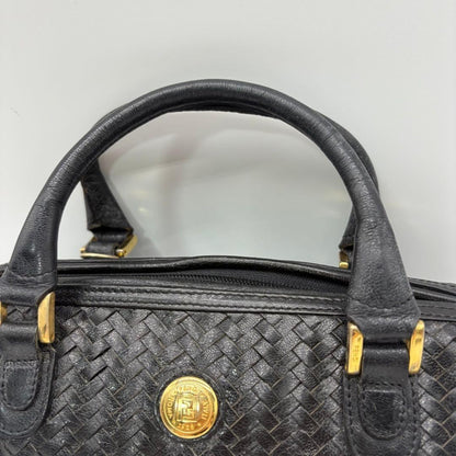 FENDI Mini Boston Bag Hand Tote Purse 2way FF Leather Black Authentic