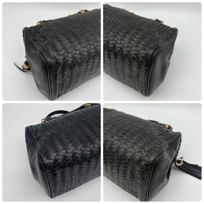 FENDI Mini Boston Bag Hand Tote Purse 2way FF Leather Black Authentic