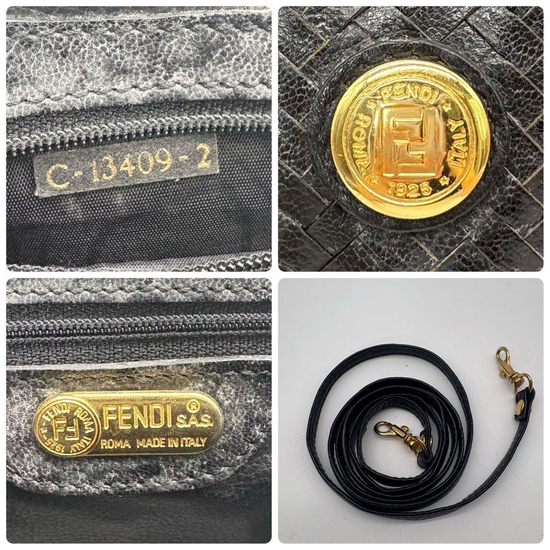 FENDI Mini Boston Bag Hand Tote Purse 2way FF Leather Black Authentic