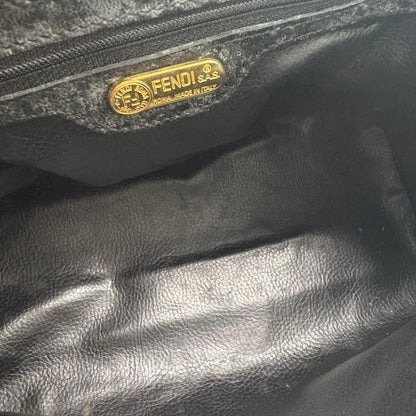 FENDI Mini Boston Bag Hand Tote Purse 2way FF Leather Black Authentic