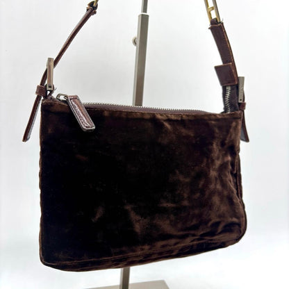 FENDI Accessory Pouch Hand Bag Tote Purse velours Brown Authentic