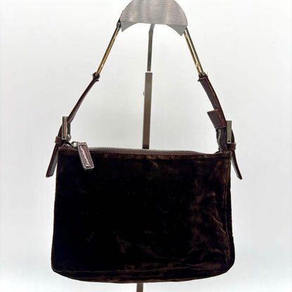 FENDI Accessory Pouch Hand Bag Tote Purse velours Brown Authentic