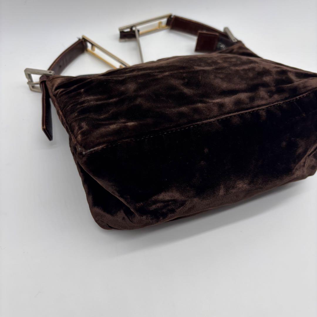 FENDI Accessory Pouch Hand Bag Tote Purse velours Brown Authentic