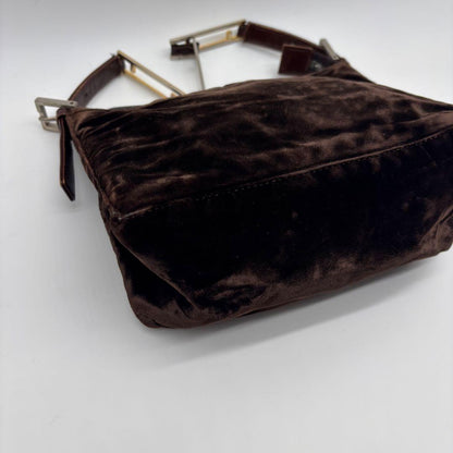 FENDI Accessory Pouch Hand Bag Tote Purse velours Brown Authentic