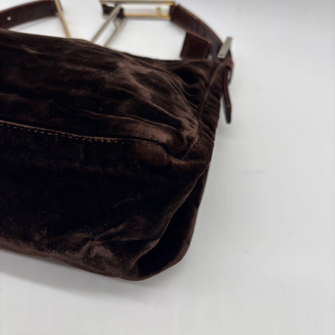 FENDI Accessory Pouch Hand Bag Tote Purse velours Brown Authentic