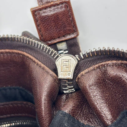 FENDI Accessory Pouch Hand Bag Tote Purse velours Brown Authentic