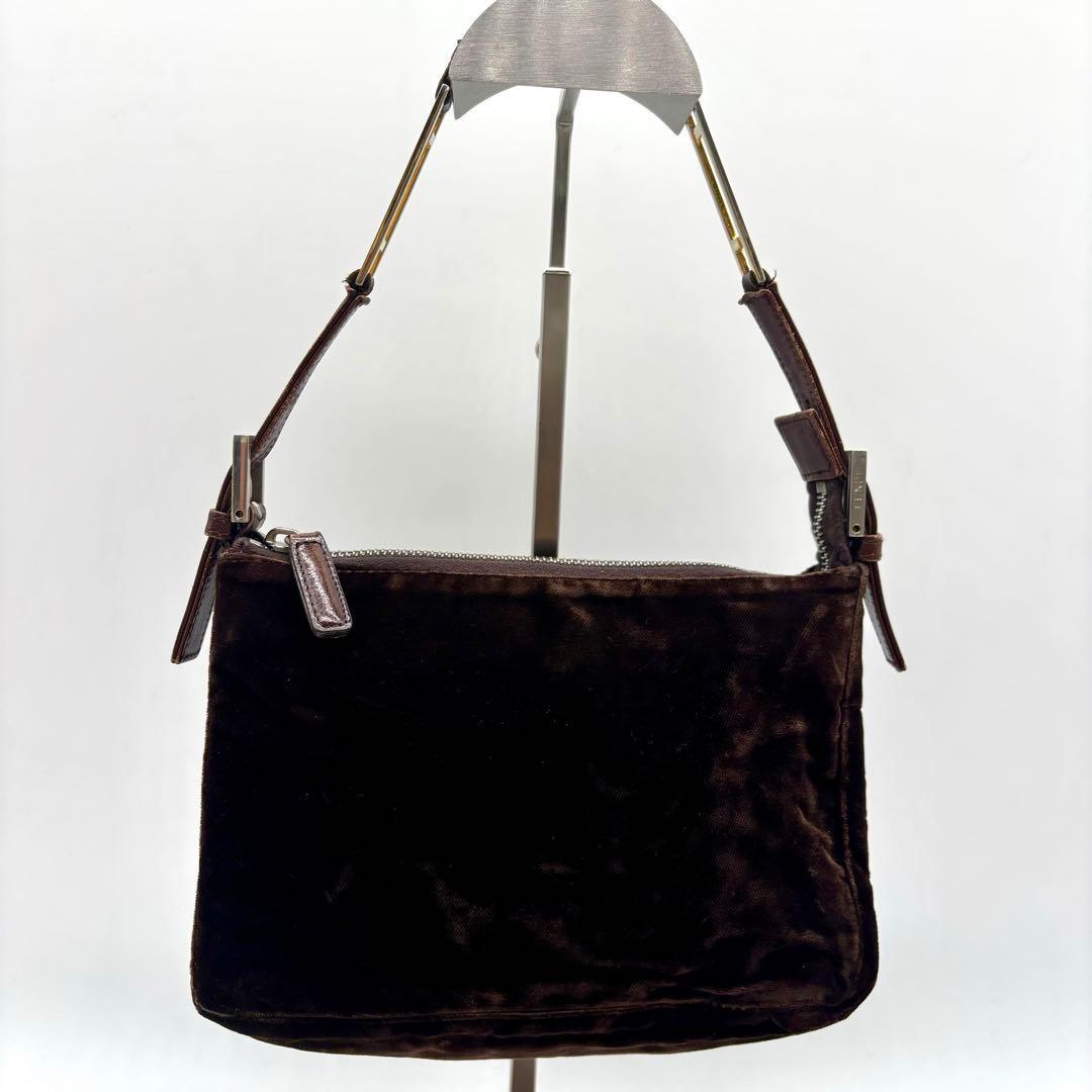 FENDI Accessory Pouch Hand Bag Tote Purse velours Brown Authentic