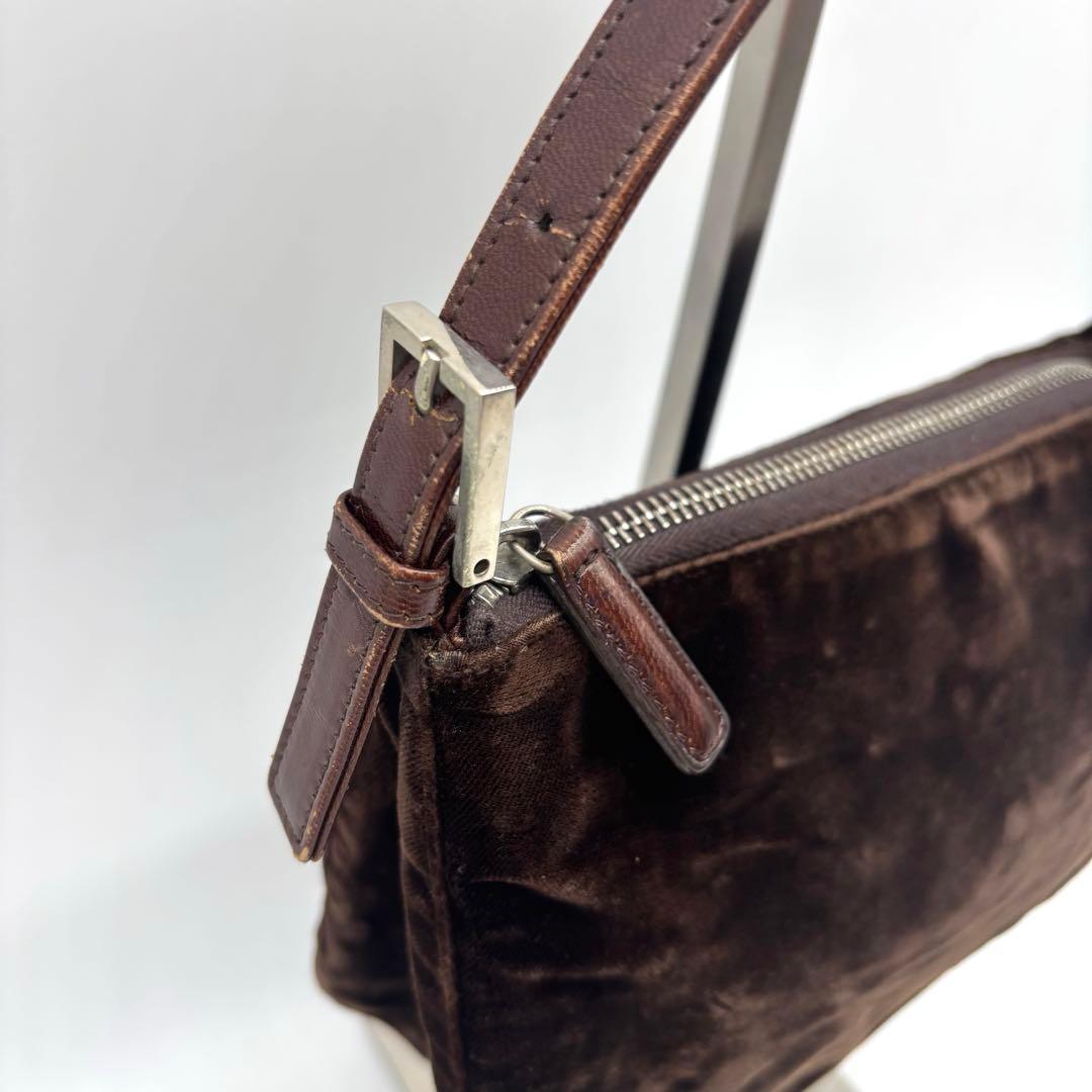 FENDI Accessory Pouch Hand Bag Tote Purse velours Brown Authentic